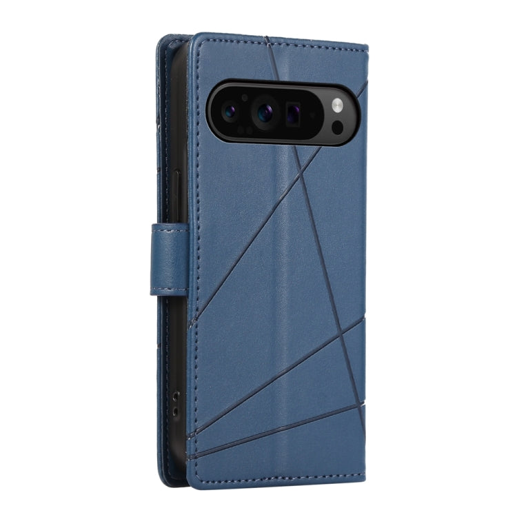 For Google Pixel 9 Pro PU Genuine Leather Texture Embossed Line Phone Case(Blue) - free shipping - PMC TechLife - Order now!