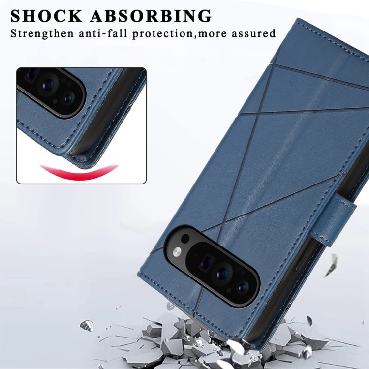 For Google Pixel 9 Pro PU Genuine Leather Texture Embossed Line Phone Case(Blue) - free shipping - PMC TechLife - Order now!