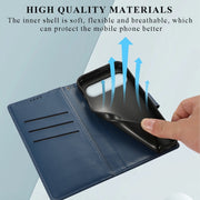 For Google Pixel 9 Pro PU Genuine Leather Texture Embossed Line Phone Case(Blue)