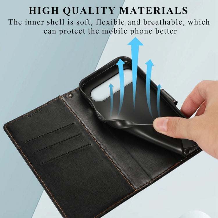 For Google Pixel 9 Pro PU Genuine Leather Texture Embossed Line Phone Case(Black)