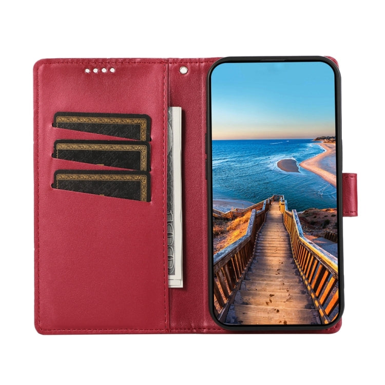 For Google Pixel 9 Pro PU Genuine Leather Texture Embossed Line Phone Case(Red) - Google Cases by PMC TechLife | Online Shopping South Africa | PMC TechLife | Buy Now Pay Later Mobicred
