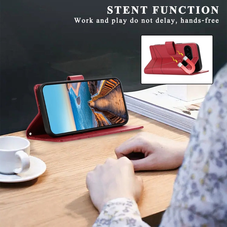 For Google Pixel 9 Pro PU Genuine Leather Texture Embossed Line Phone Case(Red) - Google Cases by PMC TechLife | Online Shopping South Africa | PMC TechLife | Buy Now Pay Later Mobicred