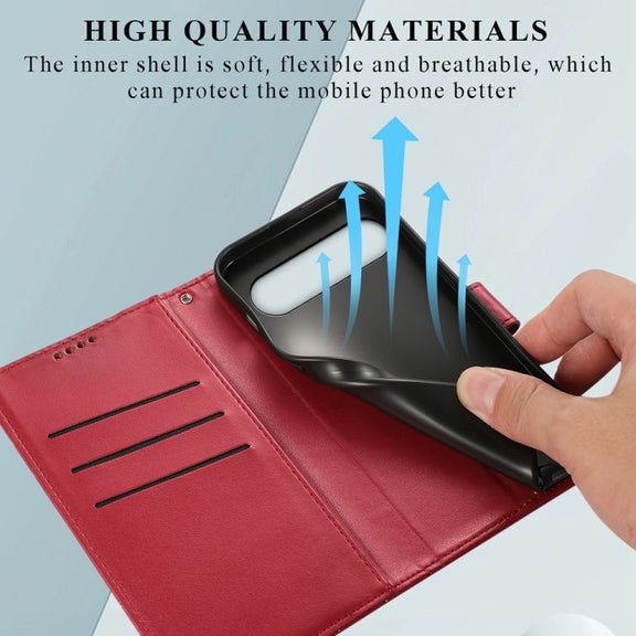 For Google Pixel 9 Pro PU Genuine Leather Texture Embossed Line Phone Case(Red)