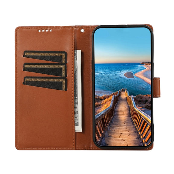 For Google Pixel 9 Pro PU Genuine Leather Texture Embossed Line Phone Case(Brown)