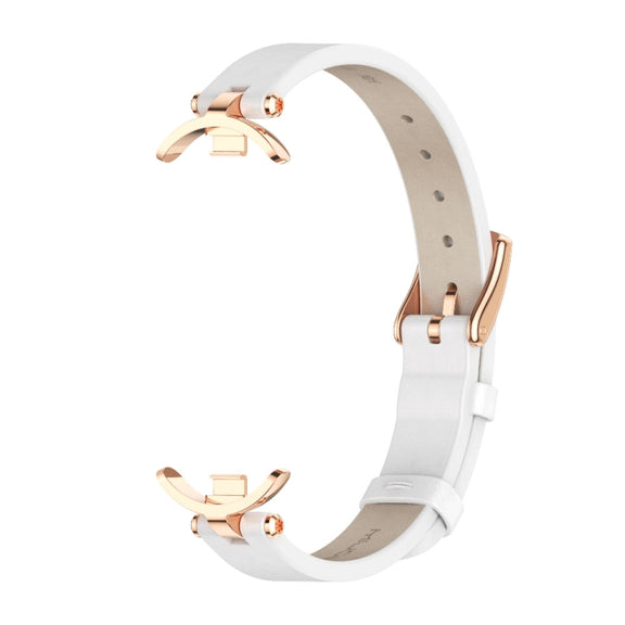 For Xiaomi Smart Band 10 / 9 / 8 Mijobs First Layer Cowhide Watch Band(White Rose Gold)