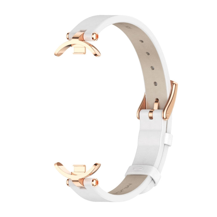 For Xiaomi Smart Band 10 / 9 / 8 Mijobs First Layer Cowhide Watch Band(White Rose Gold)