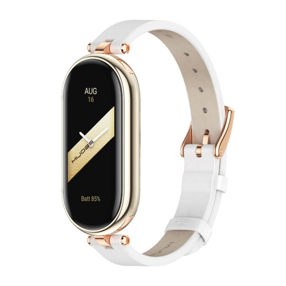 For Xiaomi Smart Band 10 / 9 / 8 Mijobs First Layer Cowhide Watch Band(White Rose Gold)