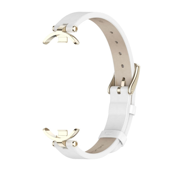 For Xiaomi Smart Band 10 / 9 / 8 Mijobs First Layer Cowhide Watch Band(White Light Gold)
