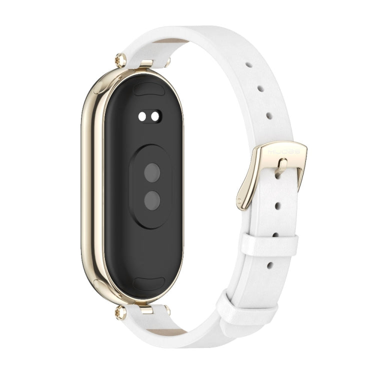 For Xiaomi Smart Band 10 / 9 / 8 Mijobs First Layer Cowhide Watch Band(White Light Gold)