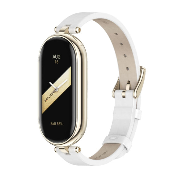 For Xiaomi Smart Band 10 / 9 / 8 Mijobs First Layer Cowhide Watch Band(White Light Gold)