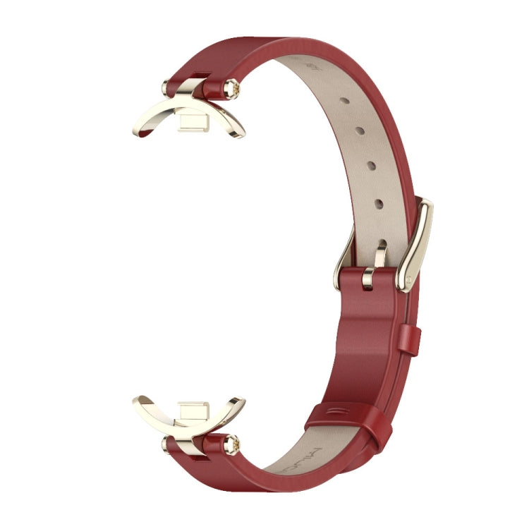 For Xiaomi Mi Band 8 / 9 / 9 NFC Mijobs First Layer Cowhide Watch Band(Red Light Gold) - Watch Bands by MIJOBS | Online Shopping South Africa | PMC TechLife | Buy Now Pay Later Mobicred