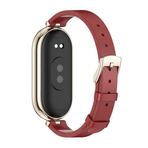 For Xiaomi Mi Band 8 / 9 / 9 NFC Mijobs First Layer Cowhide Watch Band(Red Light Gold)