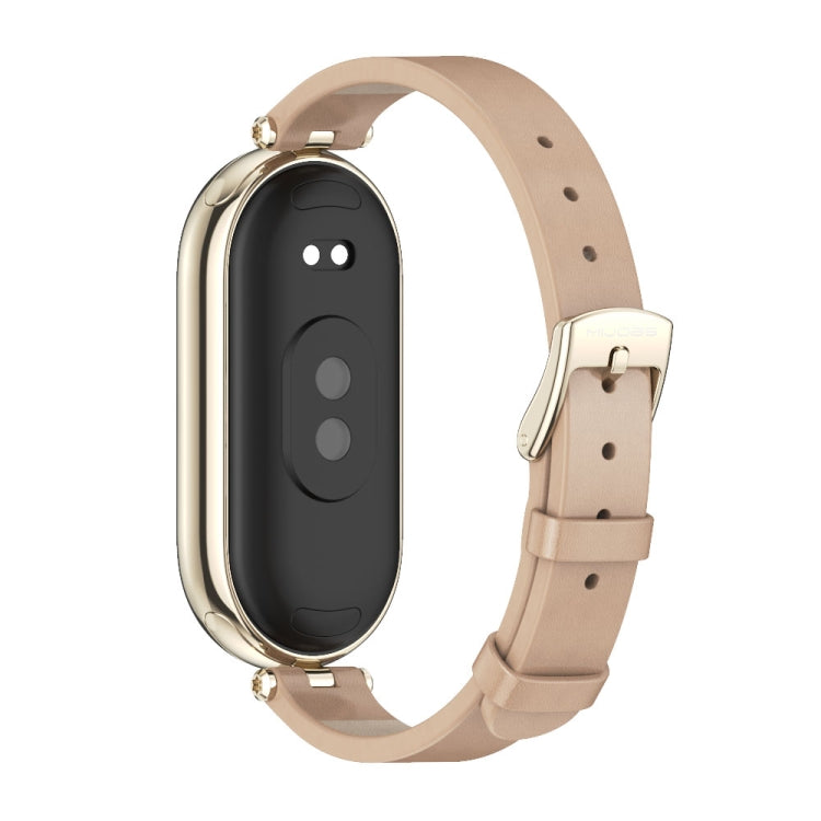 For Xiaomi Smart Band 10 / 9 / 8 Mijobs First Layer Cowhide Watch Band(Apricot Light Gold)