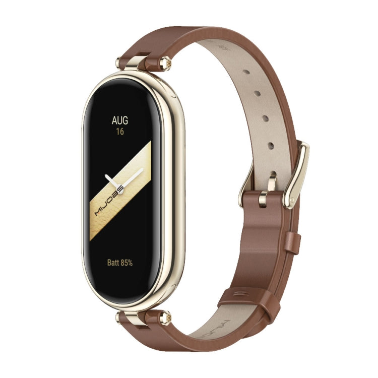 For Xiaomi Mi Band 8 / 9 / 9 NFC Mijobs First Layer Cowhide Watch Band(Brown Light Gold) - Watch Bands by MIJOBS | Online Shopping South Africa | PMC TechLife | Buy Now Pay Later Mobicred