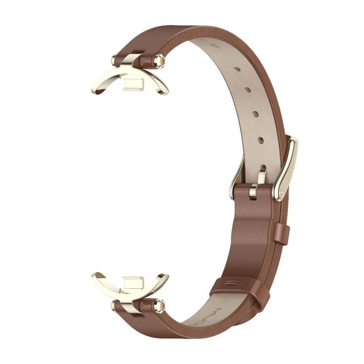 For Xiaomi Mi Band 8 / 9 / 9 NFC Mijobs First Layer Cowhide Watch Band(Brown Light Gold) - Watch Bands by MIJOBS | Online Shopping South Africa | PMC TechLife | Buy Now Pay Later Mobicred