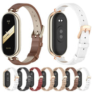 For Xiaomi Smart Band 10 / 9 / 8 Mijobs First Layer Cowhide Watch Band(White Rose Gold)