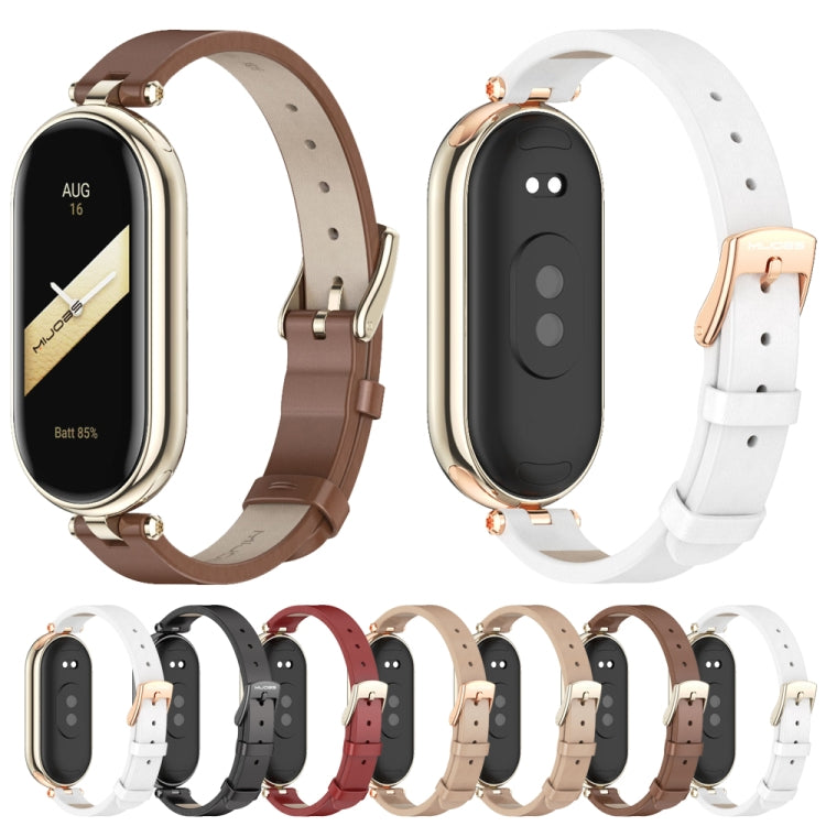 For Xiaomi Smart Band 10 / 9 / 8 Mijobs First Layer Cowhide Watch Band(Apricot Rose Gold)