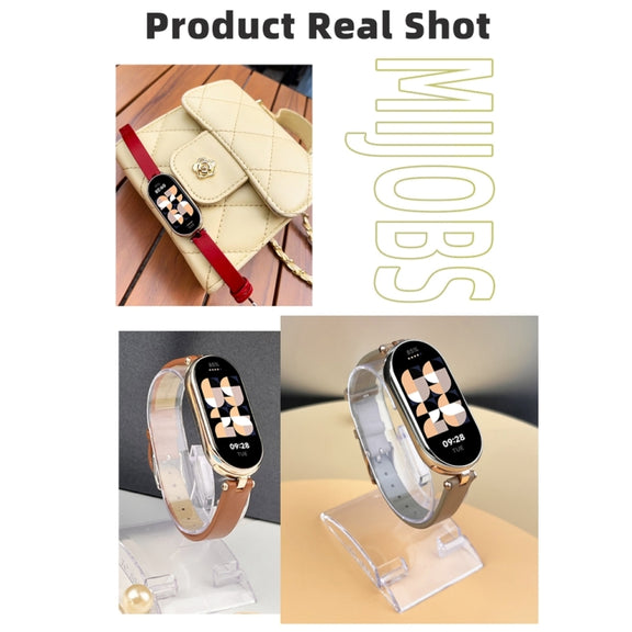 For Xiaomi Smart Band 10 / 9 / 8 Mijobs First Layer Cowhide Watch Band(White Rose Gold)