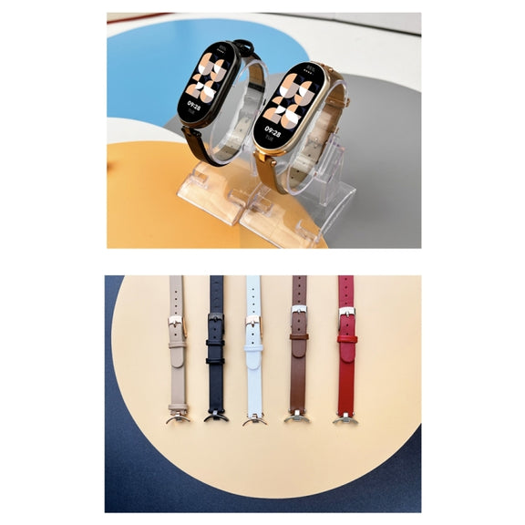 For Xiaomi Smart Band 10 / 9 / 8 Mijobs First Layer Cowhide Watch Band(White Rose Gold)