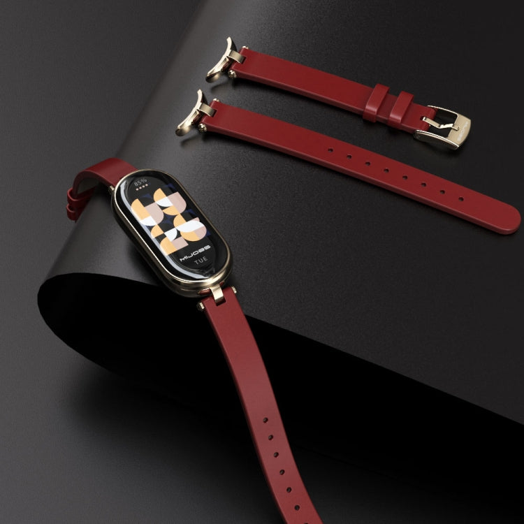 For Xiaomi Smart Band 10 / 9 / 8 Mijobs First Layer Cowhide Watch Band(White Rose Gold)
