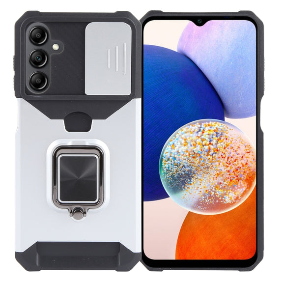 For Samsung Galaxy A15 Camera Shield Card Slot PC+TPU Phone Case(Silver)