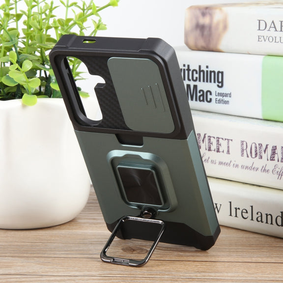 For Samsung Galaxy S24 5G Camera Shield Card Slot PC+TPU Phone Case(Dark Green)