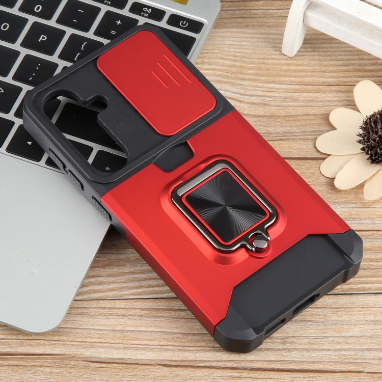 For Samsung Galaxy S24 5G Camera Shield Card Slot PC+TPU Phone Case(Red) - Galaxy S24 5G Cases by PMC TechLife | Online Shopping South Africa | PMC TechLife