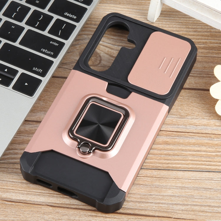 For Samsung Galaxy S24 5G Camera Shield Card Slot PC+TPU Phone Case(Rose Gold) - Galaxy S24 5G Cases by PMC TechLife | Online Shopping South Africa | PMC TechLife