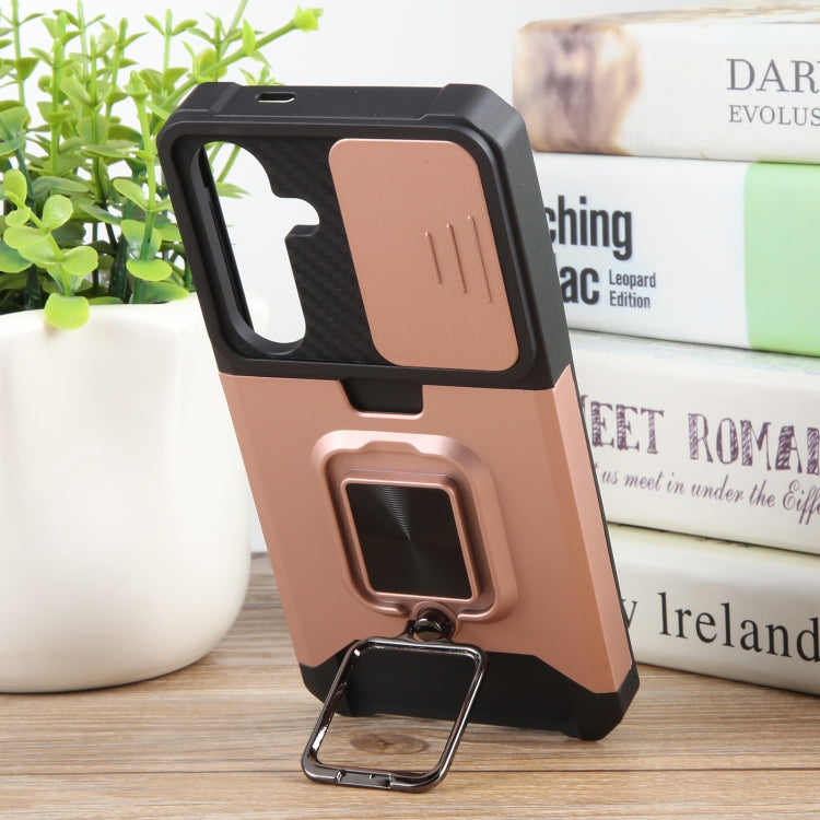 For Samsung Galaxy S24 5G Camera Shield Card Slot PC+TPU Phone Case(Rose Gold) - Galaxy S24 5G Cases by PMC TechLife | Online Shopping South Africa | PMC TechLife