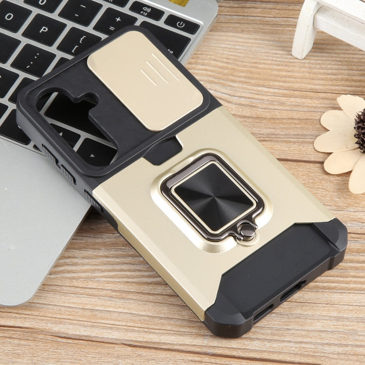 For Samsung Galaxy S24 5G Camera Shield Card Slot PC+TPU Phone Case(Gold) - Galaxy S24 5G Cases by PMC TechLife | Online Shopping South Africa | PMC TechLife