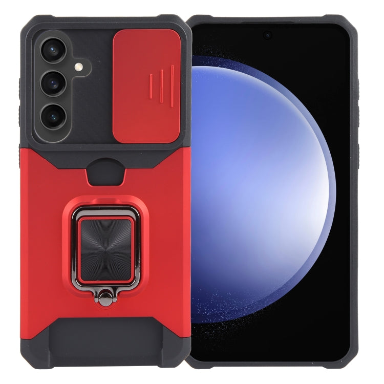 For Samsung Galaxy S24+ 5G Camera Shield Card Slot PC+TPU Phone Case(Red) - Galaxy S24+ 5G Cases by PMC TechLife | Online Shopping South Africa | PMC TechLife