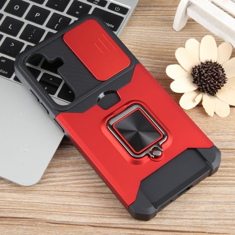 For Samsung Galaxy S24+ 5G Camera Shield Card Slot PC+TPU Phone Case(Red) - Galaxy S24+ 5G Cases by PMC TechLife | Online Shopping South Africa | PMC TechLife