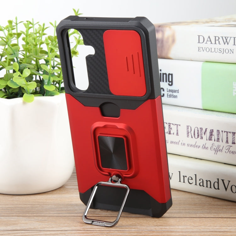 For Samsung Galaxy S24+ 5G Camera Shield Card Slot PC+TPU Phone Case(Red) - Galaxy S24+ 5G Cases by PMC TechLife | Online Shopping South Africa | PMC TechLife