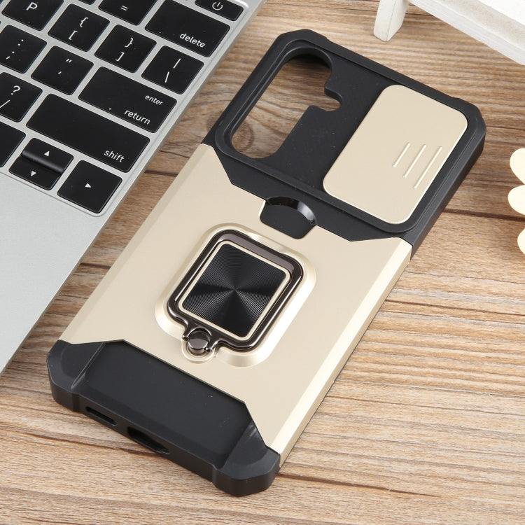 For Samsung Galaxy S24+ 5G Camera Shield Card Slot PC+TPU Phone Case(Gold) - Galaxy S24+ 5G Cases by PMC TechLife | Online Shopping South Africa | PMC TechLife