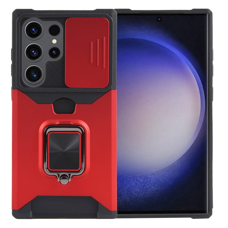 For Samsung Galaxy S24 Ultra 5G Camera Shield Card Slot PC+TPU Phone Case(Red) - Galaxy S24 Ultra 5G Cases by PMC TechLife | Online Shopping South Africa | PMC TechLife