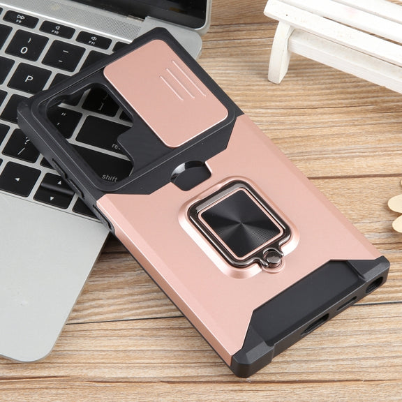 For Samsung Galaxy S24 Ultra 5G Camera Shield Card Slot PC+TPU Phone Case(Rose Gold)