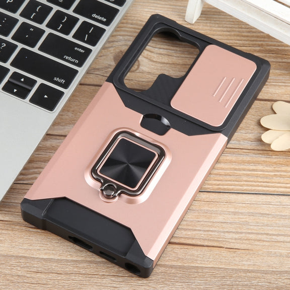 For Samsung Galaxy S24 Ultra 5G Camera Shield Card Slot PC+TPU Phone Case(Rose Gold)