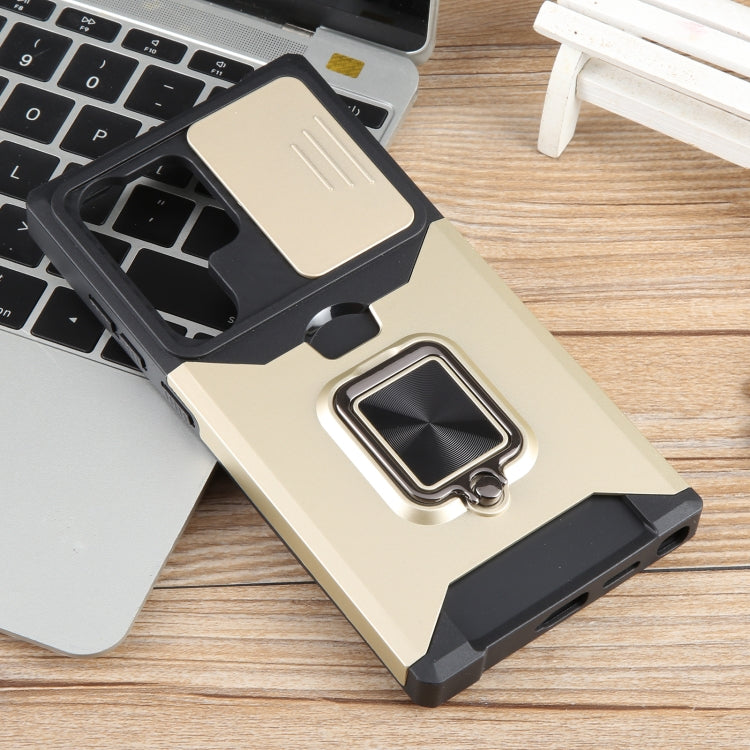 For Samsung Galaxy S24 Ultra 5G Camera Shield Card Slot PC+TPU Phone Case(Gold) - Galaxy S24 Ultra 5G Cases by PMC TechLife | Online Shopping South Africa | PMC TechLife