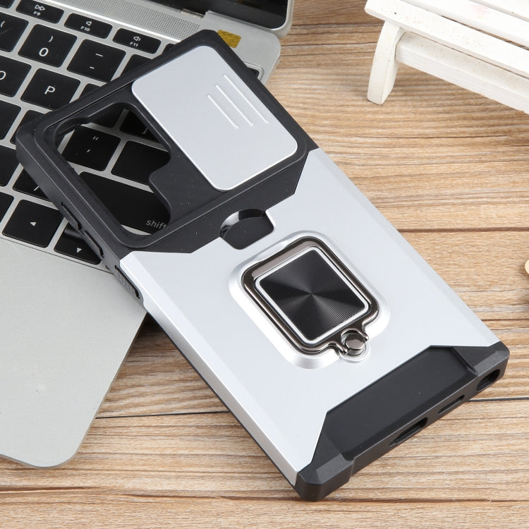 For Samsung Galaxy S24 Ultra 5G Camera Shield Card Slot PC+TPU Phone Case(Silver) - Galaxy S24 Ultra 5G Cases by PMC TechLife | Online Shopping South Africa | PMC TechLife