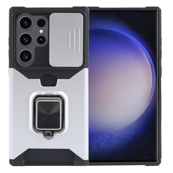 For Samsung Galaxy S24 Ultra 5G Camera Shield Card Slot PC+TPU Phone Case(Silver)