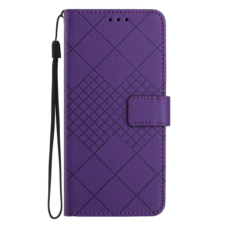 For iPhone 16e Rhombic Grid Texture Leather Phone Case(Purple) - iPhone 16e Cases by PMC TechLife | Online Shopping South Africa | PMC TechLife | Buy Now Pay Later Mobicred