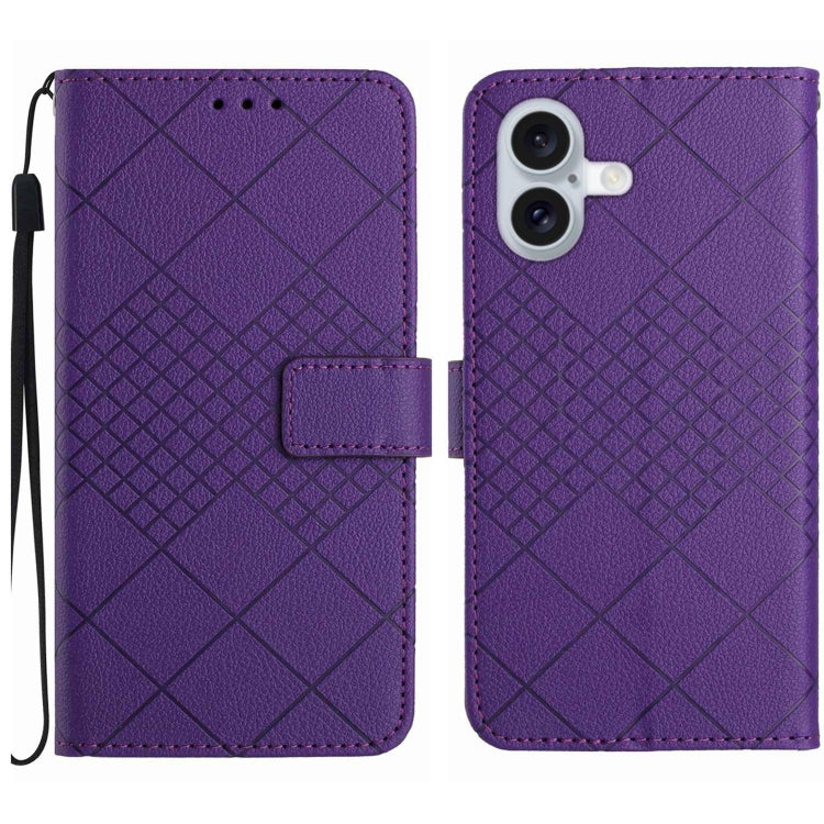 For iPhone 16 Rhombic Grid Texture Leather Phone Case(Purple) - iPhone 16 Cases by PMC TechLife | Online Shopping South Africa | PMC TechLife | Buy Now Pay Later Mobicred