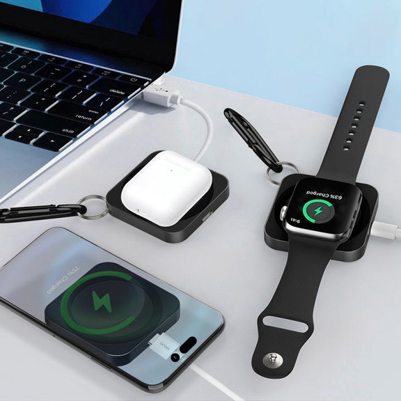 For iPhone / AirPods / iWatch Series 3 in 1 Portable Wireless Charger(Black)