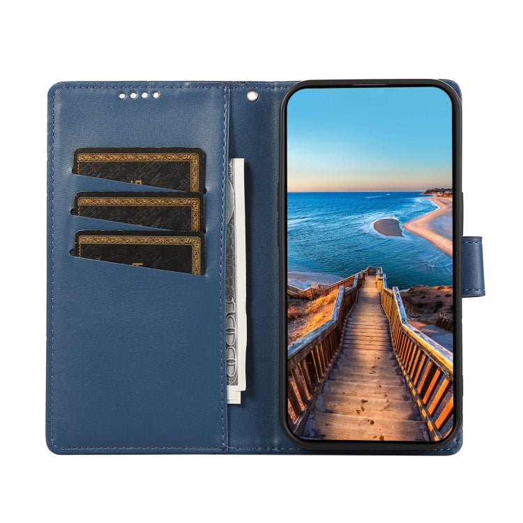 For Realme 12 5G PU Genuine Leather Texture Embossed Line Phone Case(Blue)