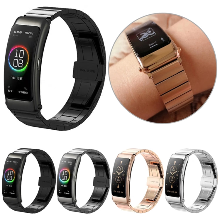 For Huawei Band 7 / B3 / Watch Fit Mini One Bead Butterfly Buckle Stainless Steel Watch Band(Rose Gold)