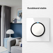 86mm Round LED Tempered Glass Switch Panel, White Round Glass, Style:Three Open Dual Control
