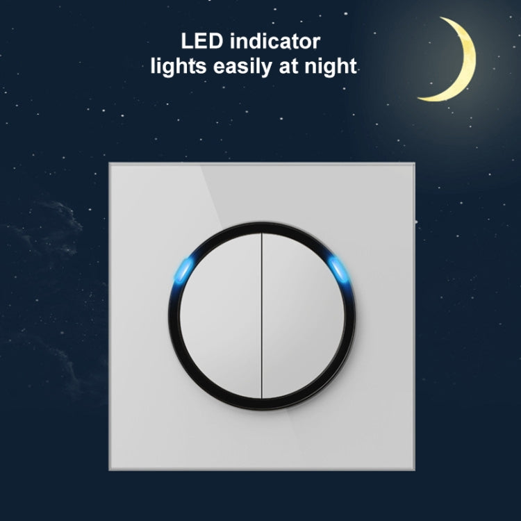 86mm Round LED Tempered Glass Switch Panel, White Round Glass, Style:Three Open Dual Control