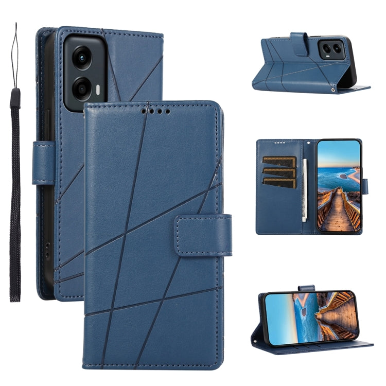 For Motorola Moto G Stylus 5G 2024 PU Genuine Leather Texture Embossed Line Phone Case(Blue) - Motorola Cases by PMC Jewellery | Online Shopping South Africa | PMC Jewellery | Buy Now Pay Later Mobicred