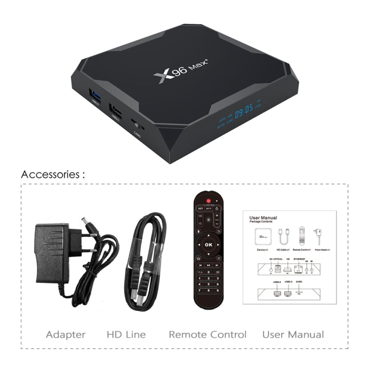 X96 max+ 4K Smart TV Box, Android 9.0, Amlogic S905X3 Quad-Core Cortex-A55,4GB+64GB, Support LAN, AV, 2.4G/5G WiFi, USBx2,TF Card, EU Plug - Amlogic S905 by PMC TechLife | Online Shopping South Africa | PMC TechLife | Buy Now Pay Later Mobicred