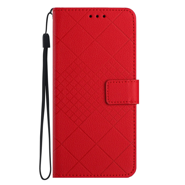 For Motorola Moto G Play 4G 2024 Rhombic Grid Texture Leather Phone Case(Red)